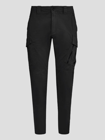 Cp Company 124A Stretch Satin Lens Cargo Pants In Black