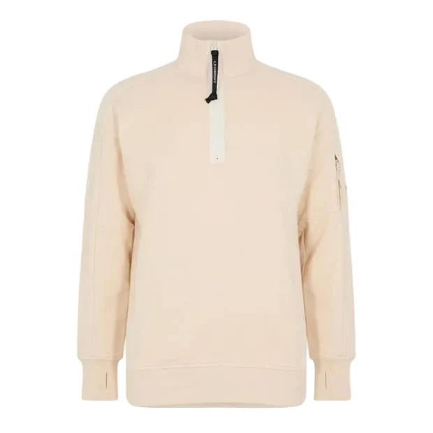 Cp Company 16cm Diagonal Raised Quarter Zip Lens Sweatshirt In Pistachio Shell