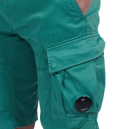 Cp Company 116A Satin Stretch Lens Cargo Shorts Frosty Green