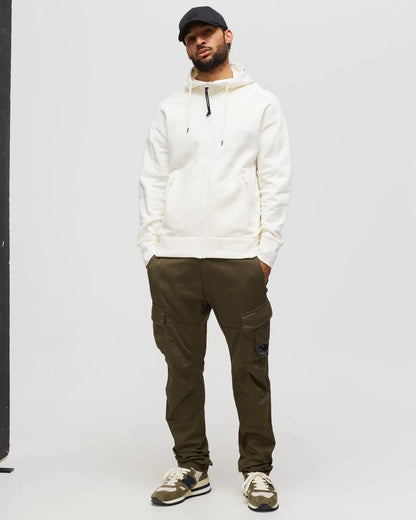 Cp Company Diagonal Raised Goggle Full Zip Hoodie In White