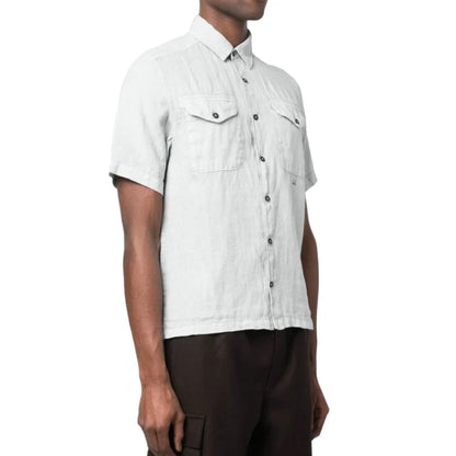Cp Company Short Sleeve Logo Linen Shirt In White