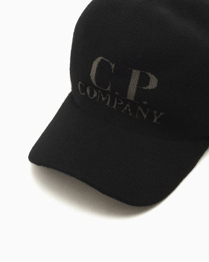 Cp Company Intarsia Wool Logo Cap In Black