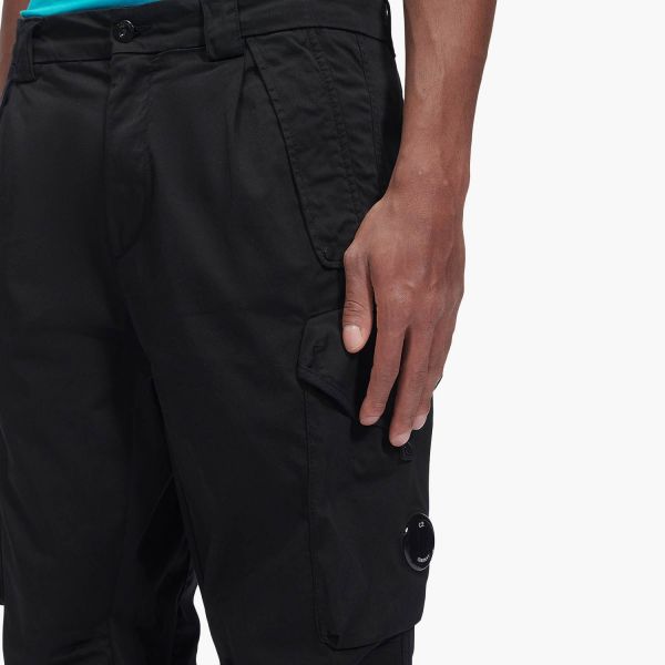 Cp Company 059A Stretch Sateen Loose Fit Lens Cargo Pants In Black