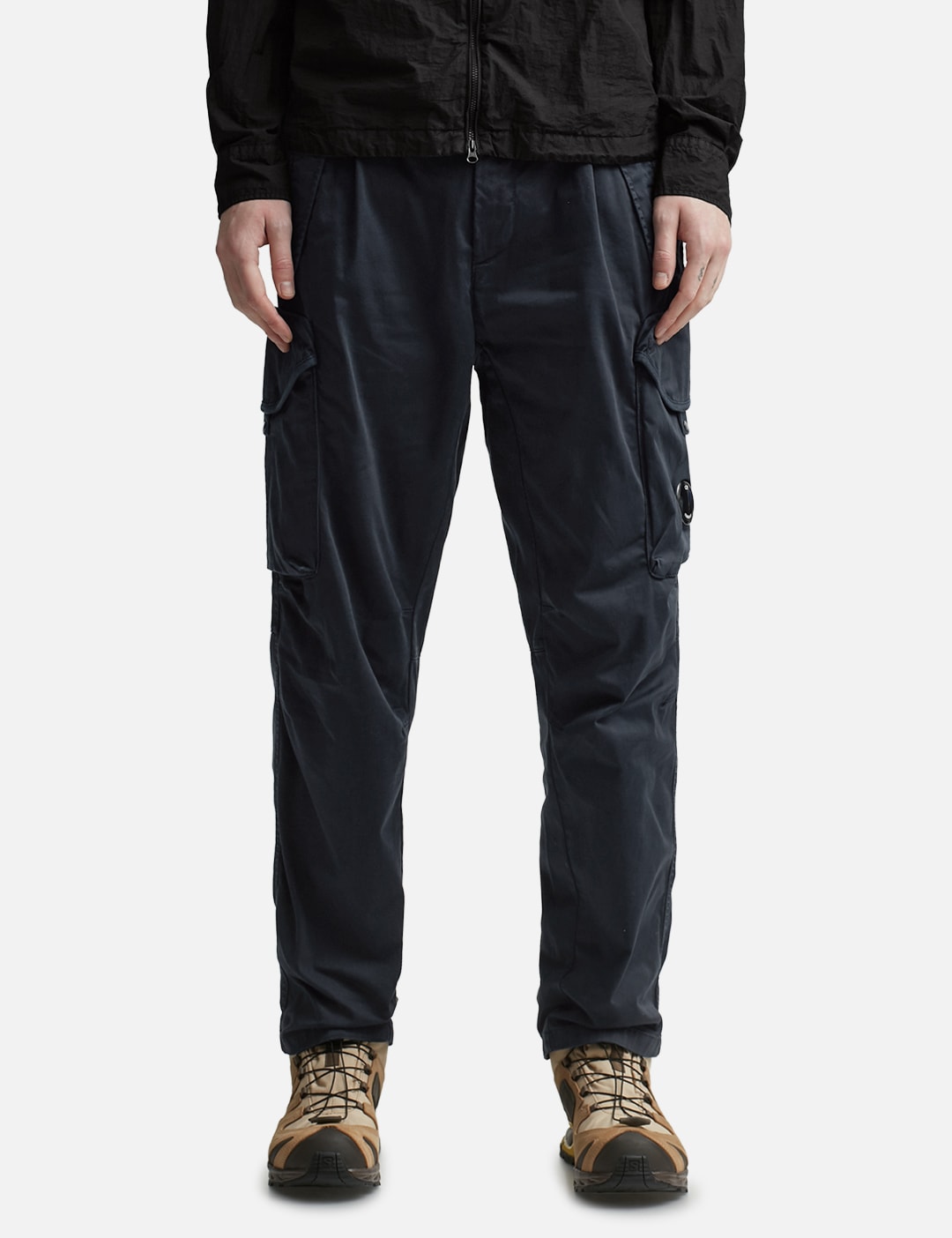 Cp Company 059A Stretch Sateen Loose Fit Lens Cargo Pants In Navy