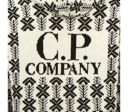 Cp Company V01 Wool Jacquard Logo Hooded Knit In Black
