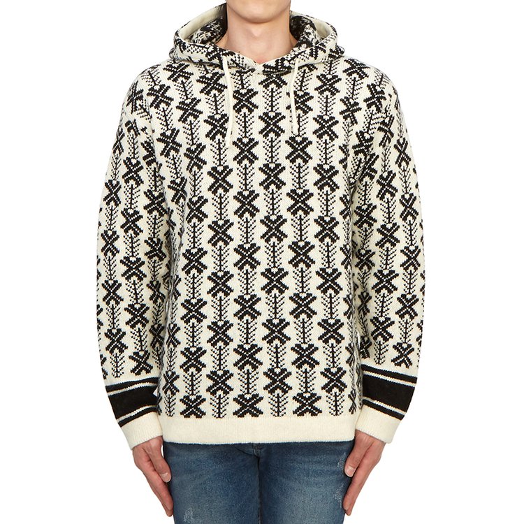 Cp Company V01 Wool Jacquard Logo Hooded Knit In Black
