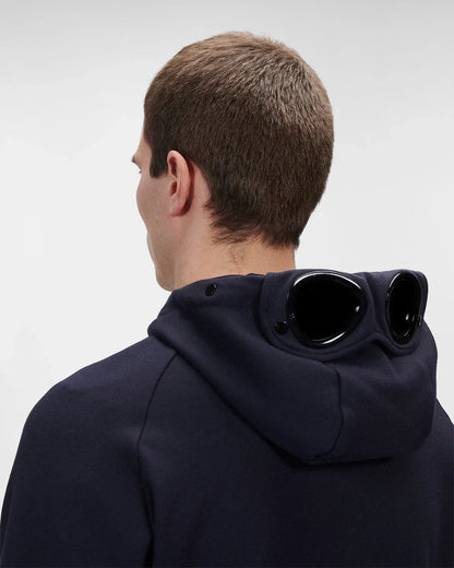 Cp Company Diagonal Raised Goggle Full Zip Hoodie In Navy