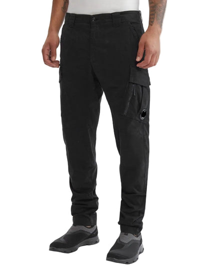 Cp Company 124A Stretch Satin Lens Cargo Pants In Black