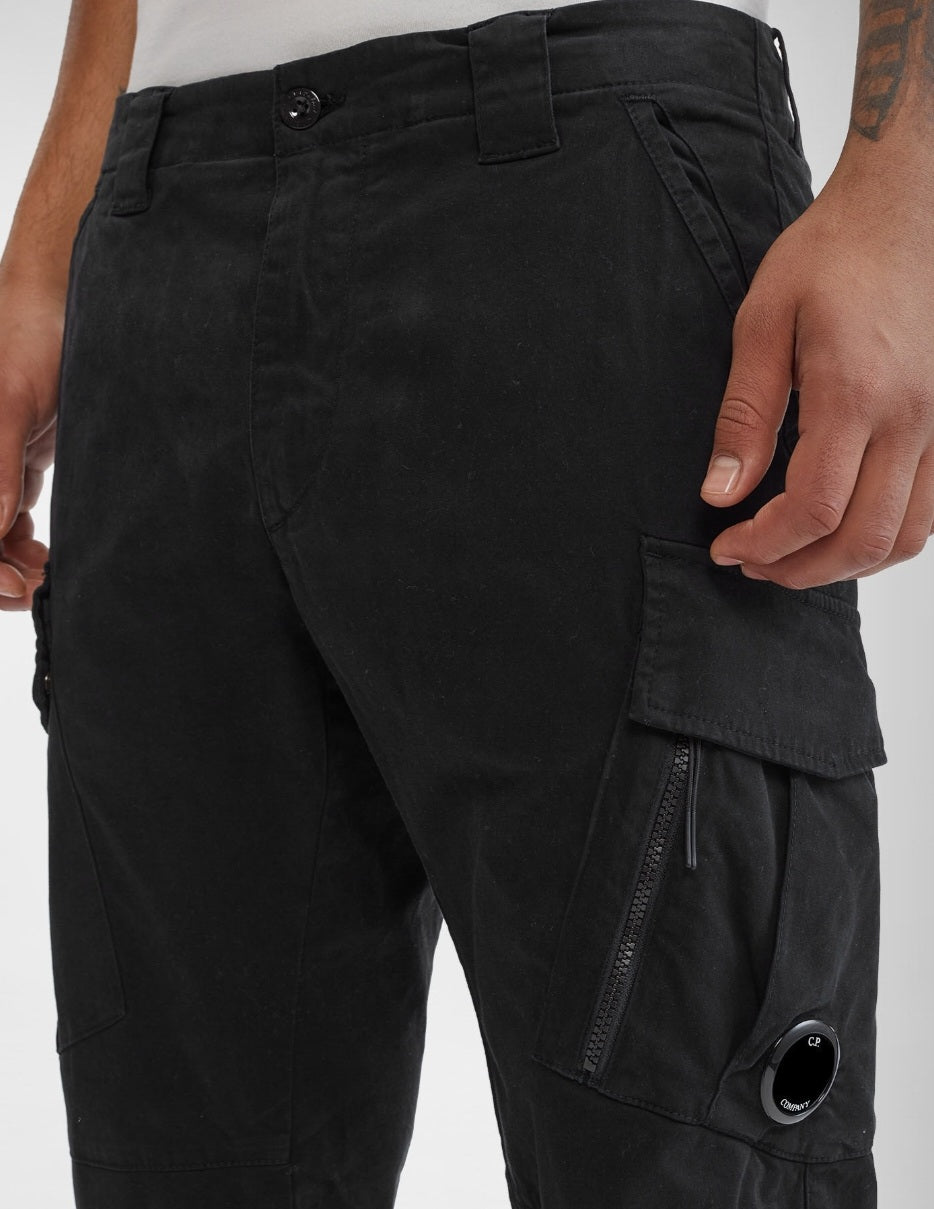 Cp Company 124A Stretch Satin Lens Cargo Pants In Black