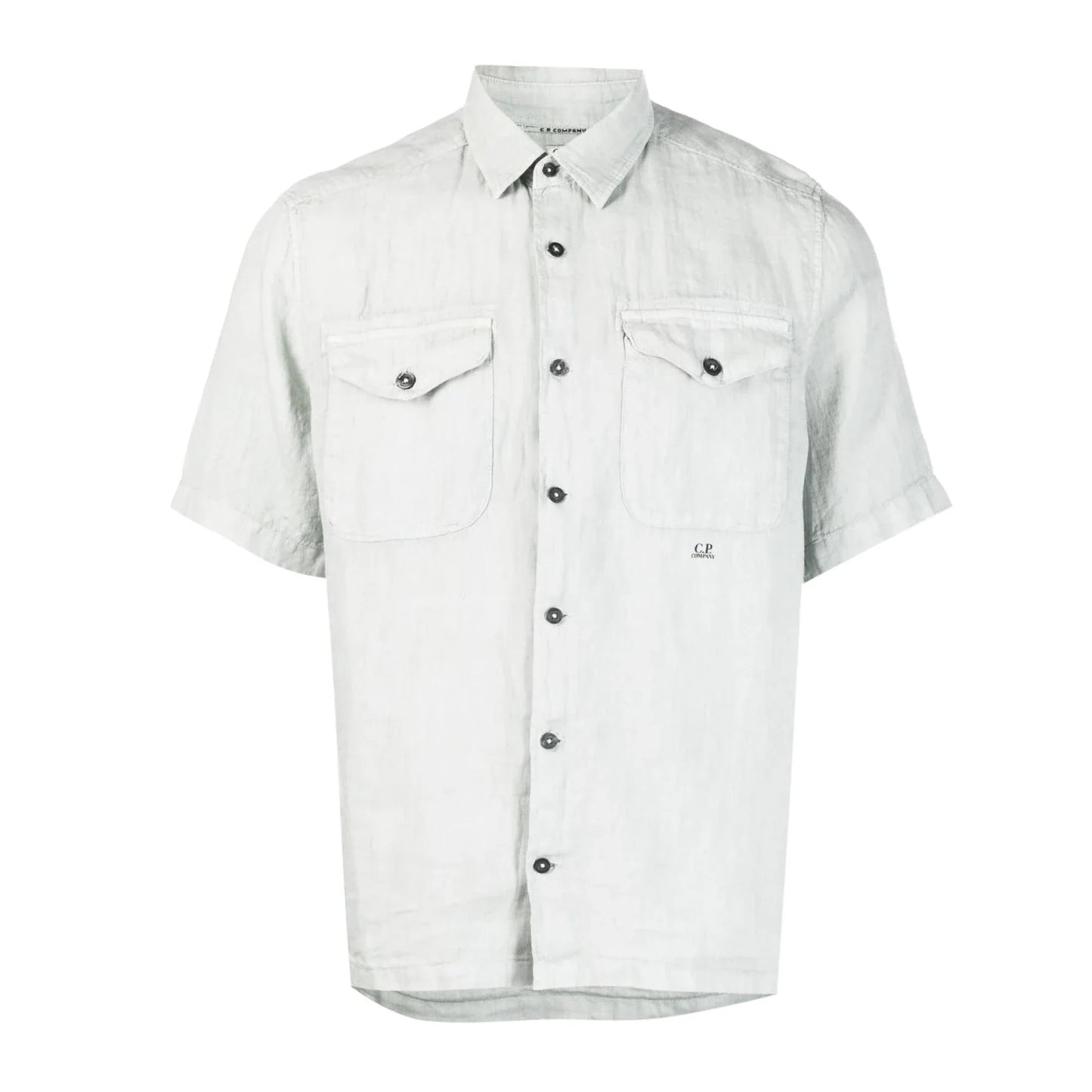 Cp Company Short Sleeve Logo Linen Shirt In White