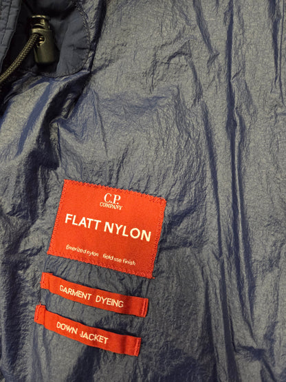 Cp Company Long Flatt Nylon Lens Down Jacket in Peacoat