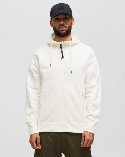 Cp Company Diagonal Raised Goggle Full Zip Hoodie In White