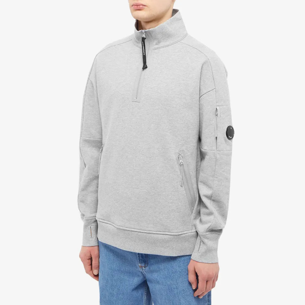 Cp Company Quarter Zip Collar Sweatshirt In Grey M93