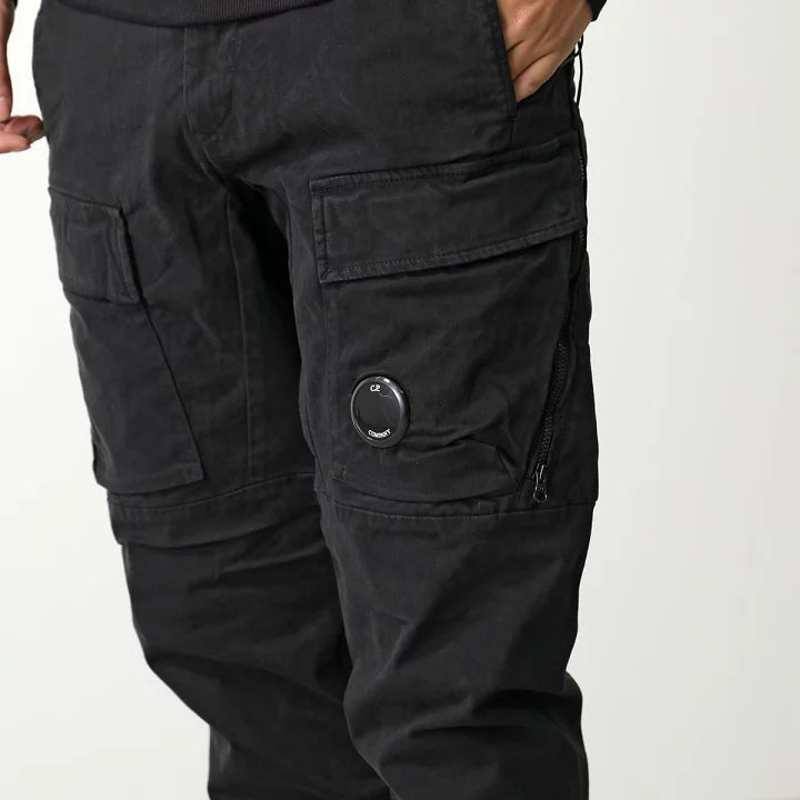 Cp Company 231A Satin Stretch Lens Cargo Pants In Black