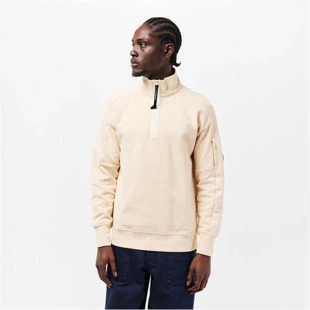 Cp Company 16cm Diagonal Raised Quarter Zip Lens Sweatshirt In Pistachio Shell