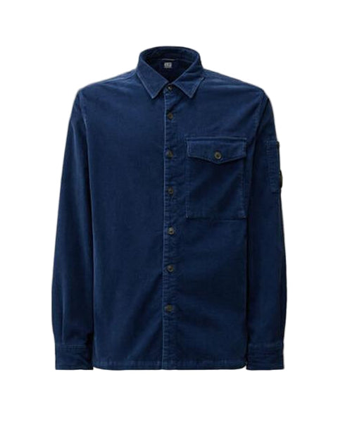 Cp Company 160A Corduroy Lens Button Up Shirt In Estate Blue