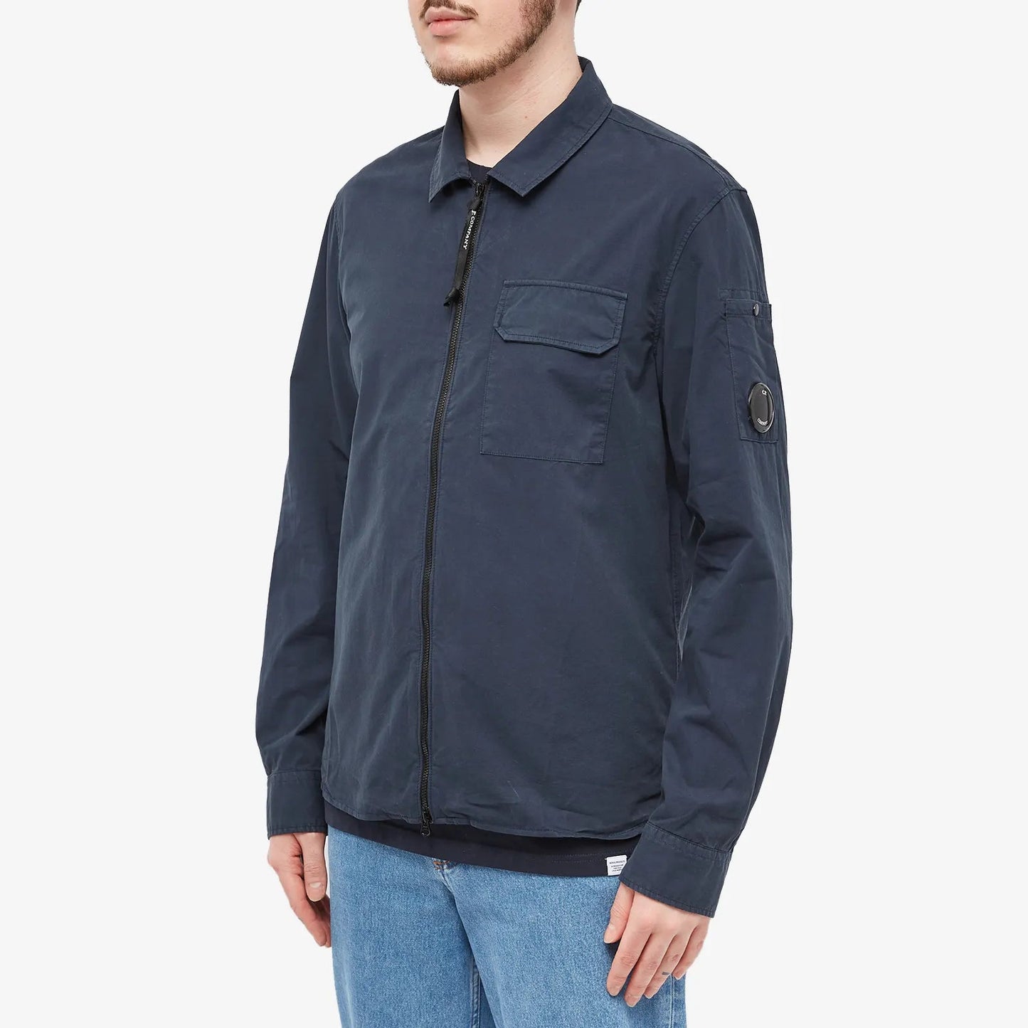 Cp Company Gabardine 158A Full Zip Lens Overshirt In Navy