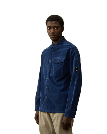 Cp Company 160A Corduroy Lens Button Up Shirt In Estate Blue