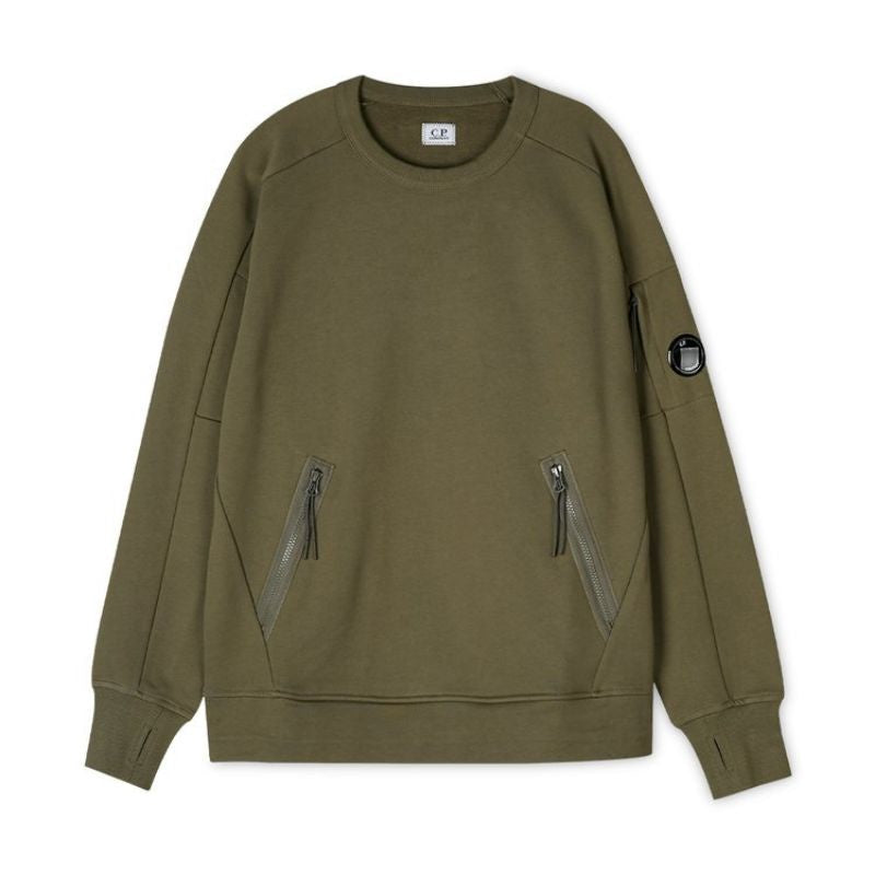 Cp Company Diagonal Raised Zip Pocket Lens Sweatshirt In Ivy Green