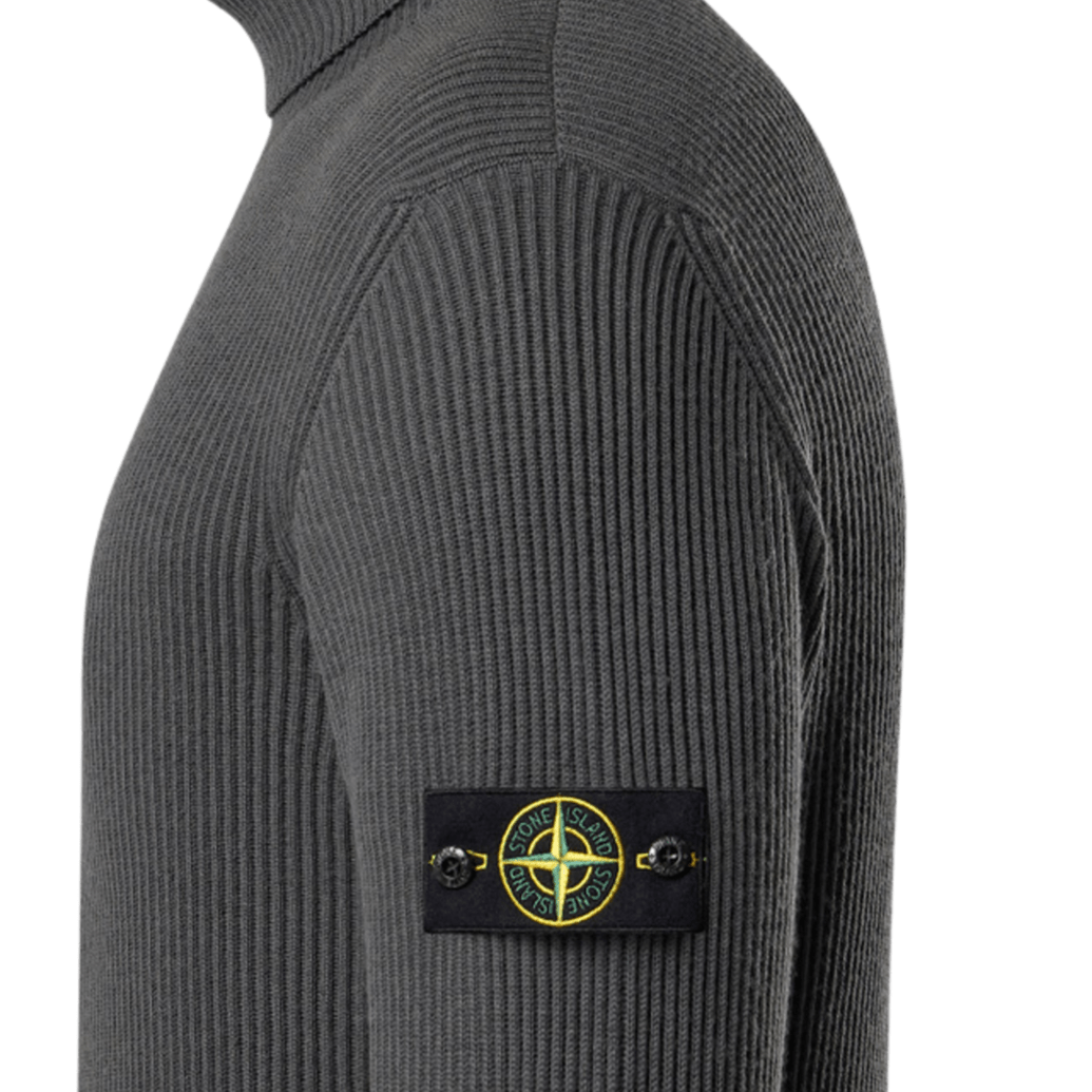 [Stone Island] Full Rib Wool Knit Turtleneck in Lead Grey