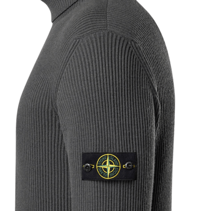 [Stone Island] Full Rib Wool Knit Turtleneck in Lead Grey