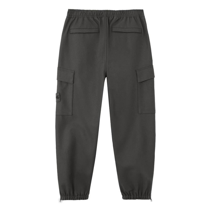 [Stone Island] Ghost Flannel Loose Fit Trousers with Elasticated Zipped Cuffs in Dark Grey