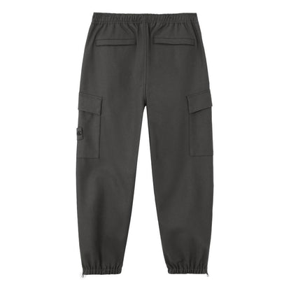 [Stone Island] Ghost Flannel Loose Fit Trousers with Elasticated Zipped Cuffs in Dark Grey