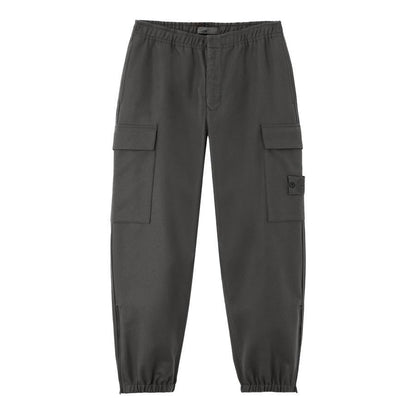[Stone Island] Ghost Flannel Loose Fit Trousers with Elasticated Zipped Cuffs in Dark Grey