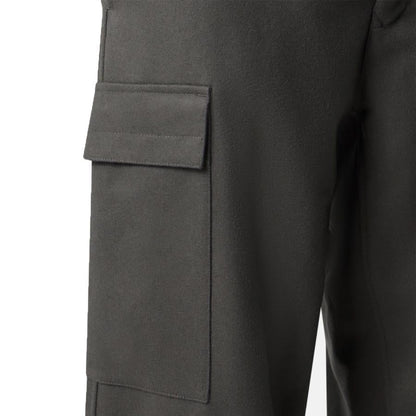[Stone Island] Ghost Flannel Loose Fit Trousers with Elasticated Zipped Cuffs in Dark Grey