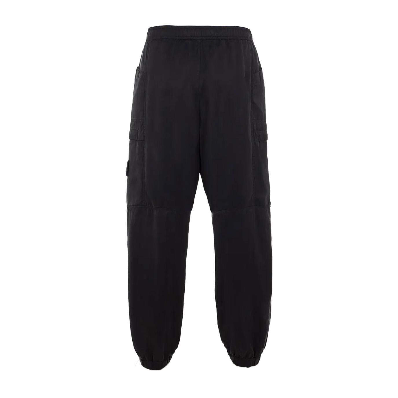 [Stone Island] Loose Fit Cotton Cargo Trousers in Black