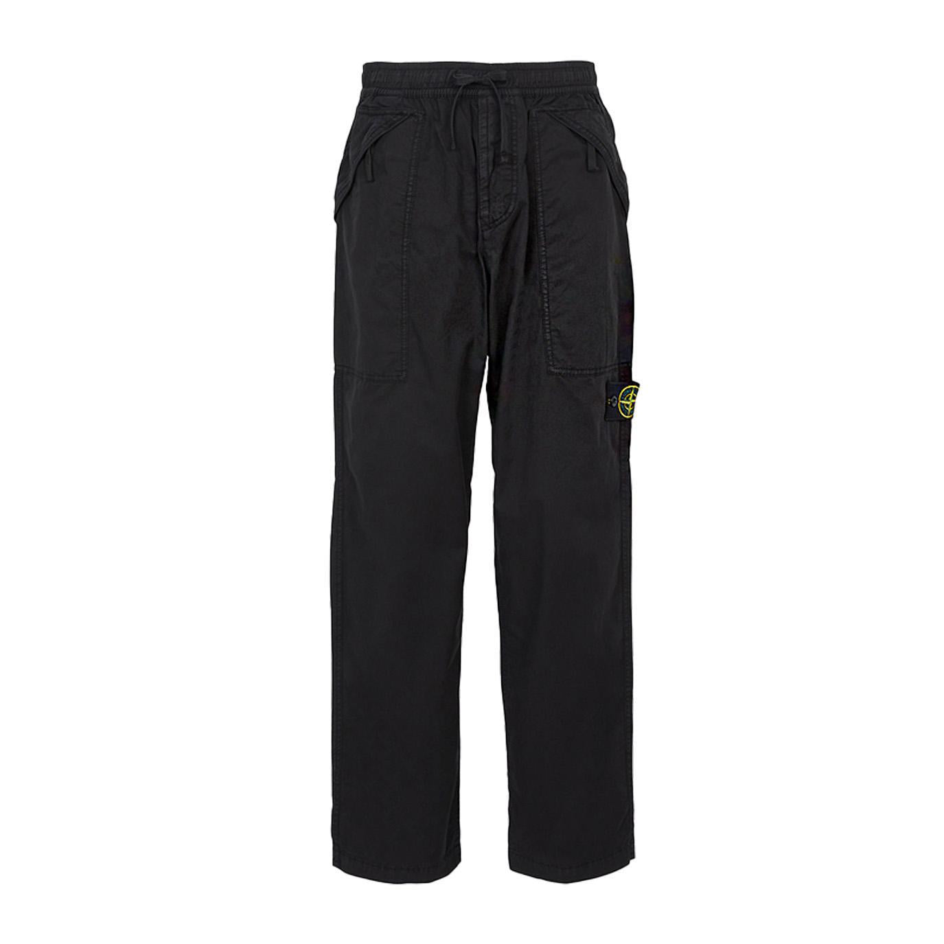 [Stone Island] Loose Fit Cotton Cargo Trousers in Black