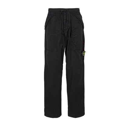 [Stone Island] Loose Fit Cotton Cargo Trousers in Black