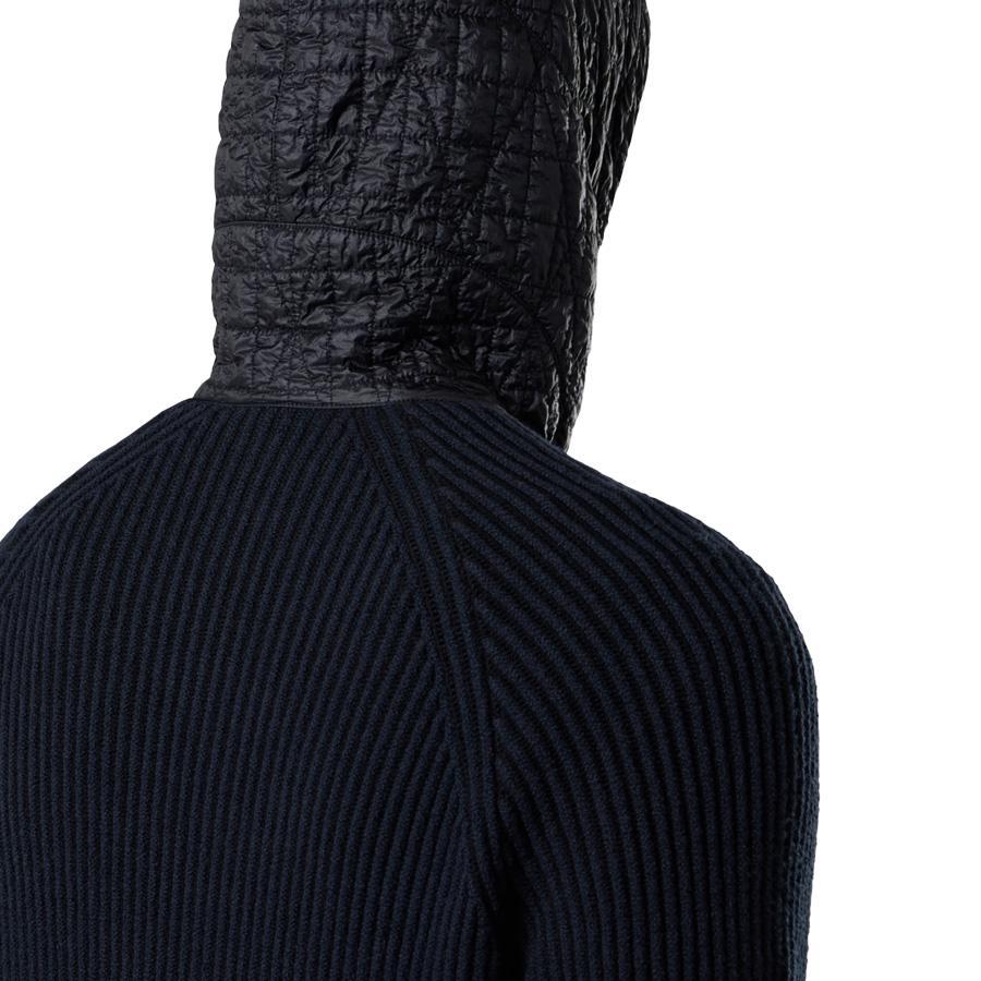 [Stone Island] Mixed Fabric Full Rib RWS Wool Hooded Zip-Up Jumper in Navy