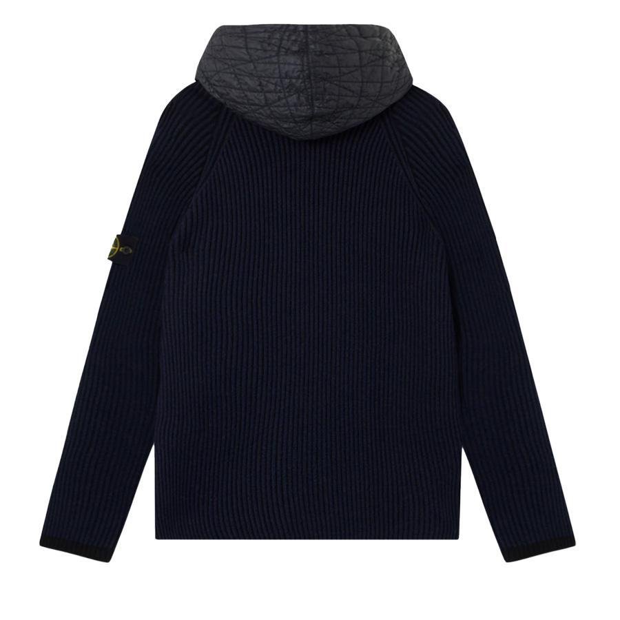 [Stone Island] Mixed Fabric Full Rib RWS Wool Hooded Zip-Up Jumper in Navy