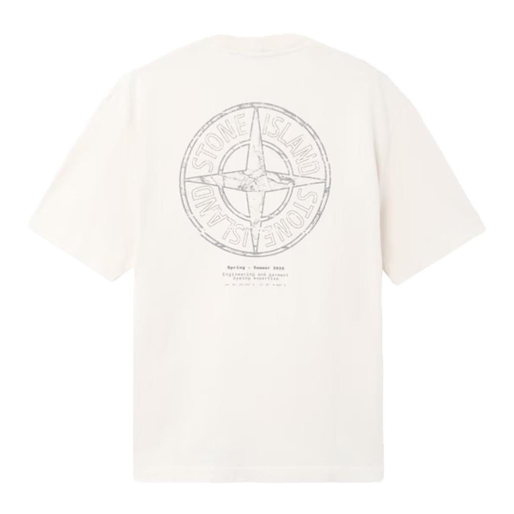 [Stone Island] Organic Cotton Jersey 'Stone' Print Garment Dyed T-Shirt
