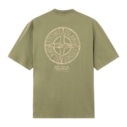 [Stone Island] Organic Cotton Jersey 'Stone' Print Garment Dyed T-Shirt