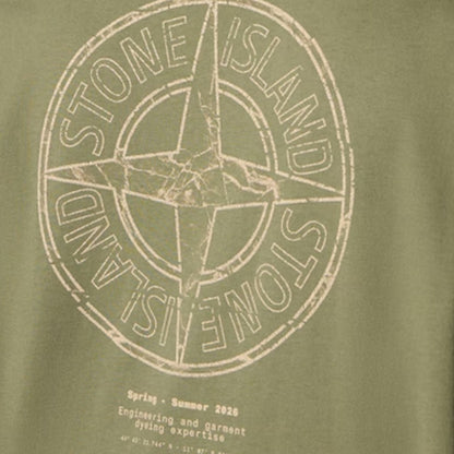 [Stone Island] Organic Cotton Jersey 'Stone' Print Garment Dyed T-Shirt