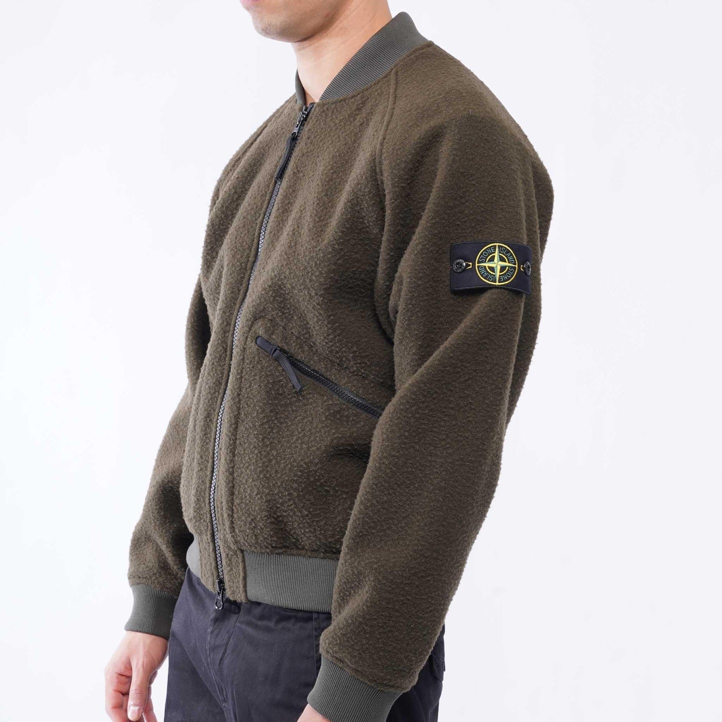 [Stone Island] Panno Ratinato Bomber Jacket in Military Green