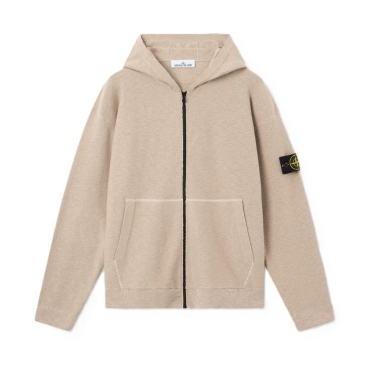 Stone Island Plush Stitch Cotton Nylon Zipped Hooded Knit