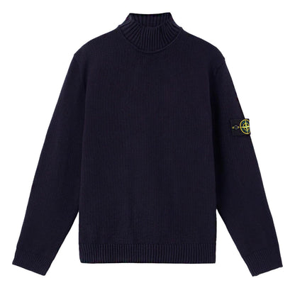 [Stone Island] Turtleneck Knit with Ribbed Trims in Navy