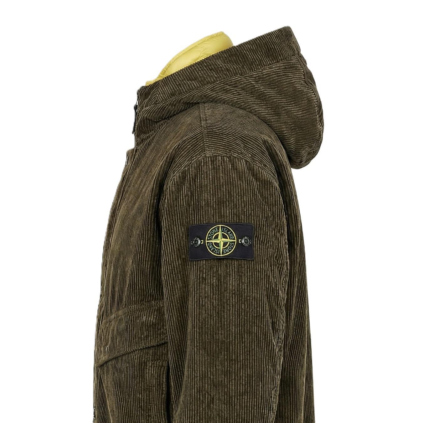 [Stone Island] Wrinkled Corduroy 500-TC Hooded Parka with Detachable Down Lining in Military Green
