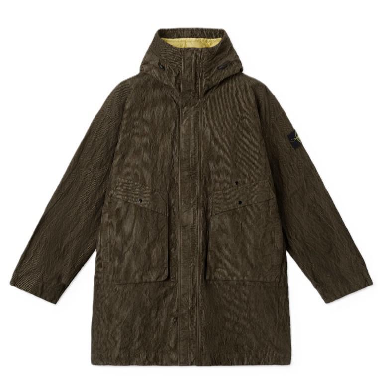 [Stone Island] Wrinkled Corduroy 500-TC Hooded Parka with Detachable Down Lining in Military Green