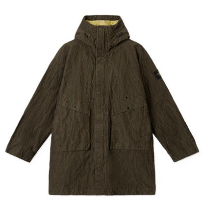 [Stone Island] Wrinkled Corduroy 500-TC Hooded Parka with Detachable Down Lining in Military Green