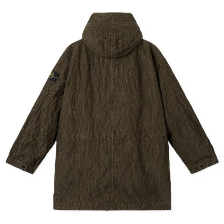 [Stone Island] Wrinkled Corduroy 500-TC Hooded Parka with Detachable Down Lining in Military Green