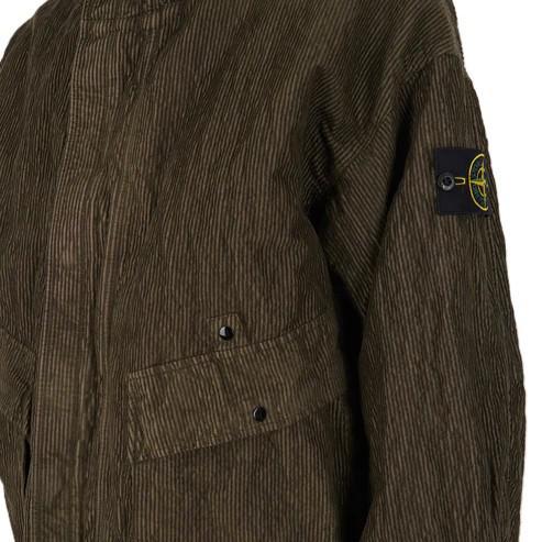 [Stone Island] Wrinkled Corduroy 500-TC Hooded Parka with Detachable Down Lining in Military Green