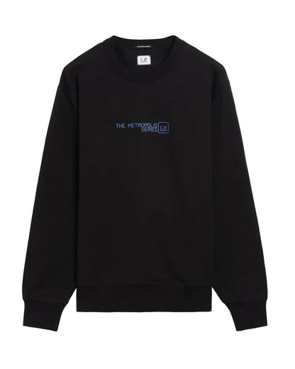 Cp Company Metropolis Front/Back Logo Sweatshirt In Black